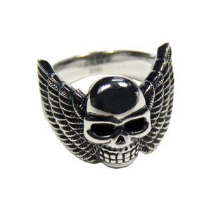 Inox Women's Polished Stainless Steel Skull with Wings Ring, Size 8